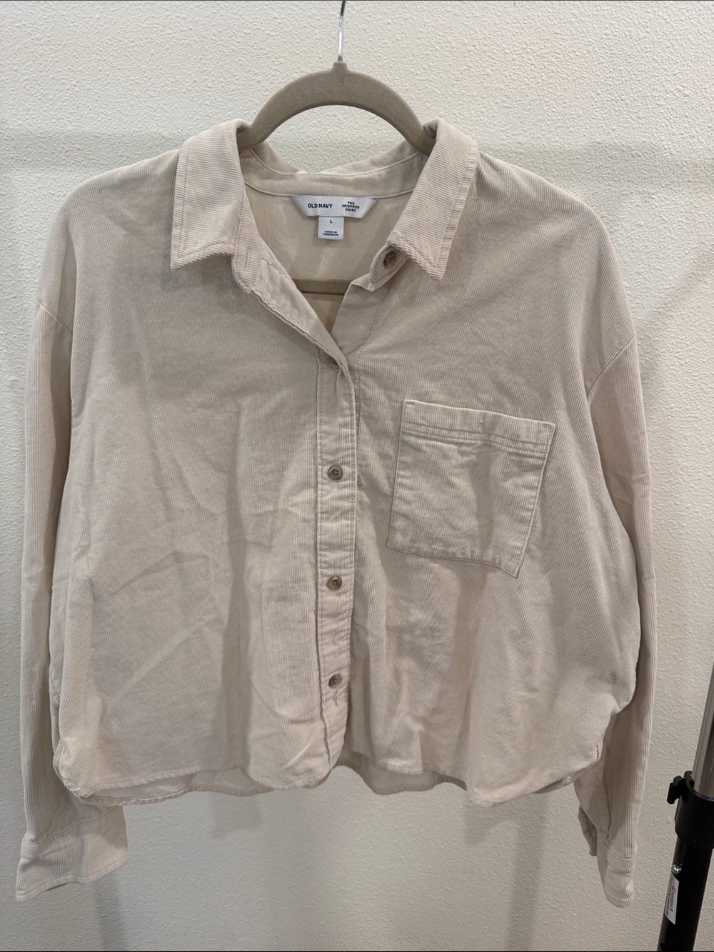 Old Navy Women's Light Beige Button-Front Corduroy Shirt